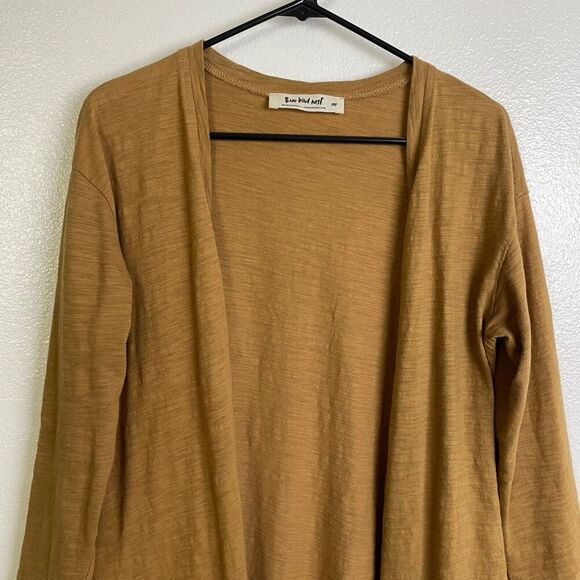 Three Bird Nest Womens Small Cardigan Duster Open Front Yellow Slub Cotton 3BN - Picture 3 of 9